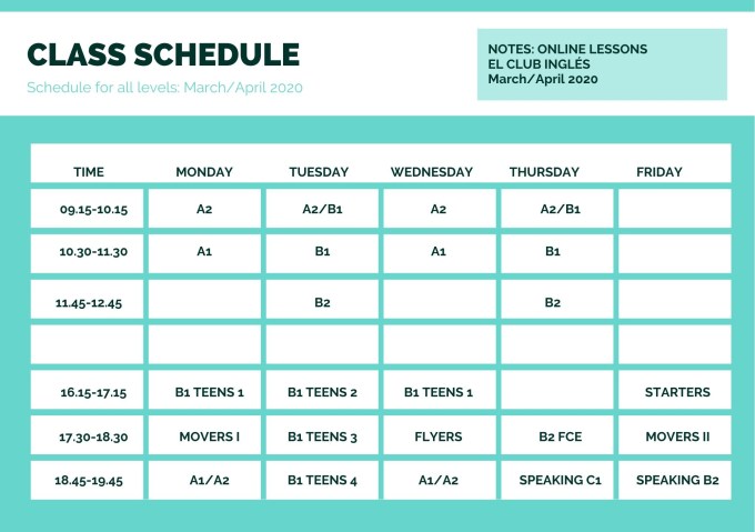 MARCH APRIL 2020 Schedule